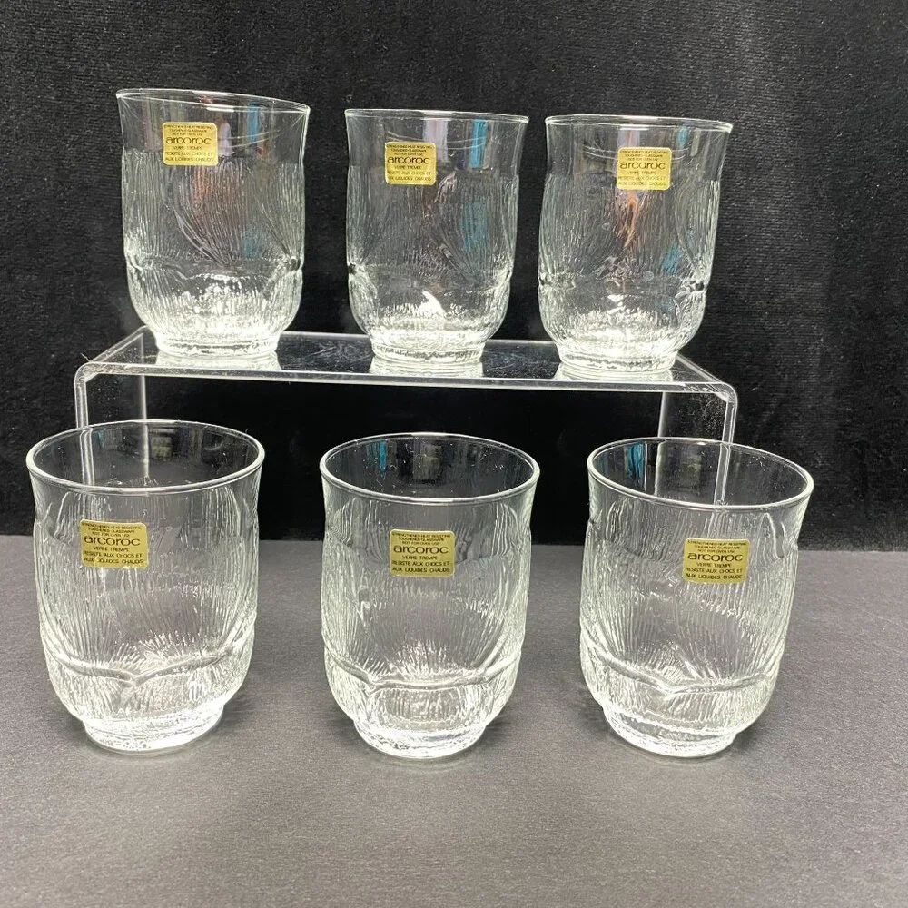 Vintage Arcoroc Set Of 6 Heat Resistant Glassware  - 7 Oz Textured Tumblers